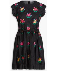 RED Valentino - Embroidered Belted Cotton Mini Dress - Lyst