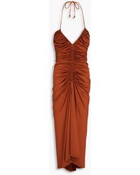 Veronica Beard - Saskia Ruched Satin-jersey Halterneck Midi Dress - Lyst
