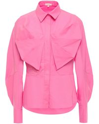 Delpozo Pleated Cotton-poplin Shirt Bubblegum - Pink