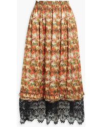 Simone Rocha - Lace-trimmed Floral-print Satin Midi Skirt - Lyst