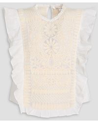 Veronica Beard - Capriana ruffled embroidered cotton-mesh top - Lyst