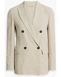 Brunello Cucinelli - Double-breasted Bead-embellished Checked Linen-jacquard Blazer - Lyst