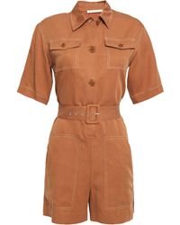 Maje Paromane Belted Woven Playsuit Light Brown