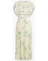 RED Valentino - Ruffled Pleated Floral-Print Crepe Midi Dress - Lyst
