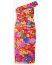 Carolina Herrera - One-shoulder Gathe Floral-print Silk-chiffon Midi Dress - Lyst