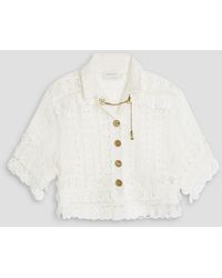 Zimmermann - Cropped Linen And Silk-blend Organza And Crocheted Lace Jacket - Lyst