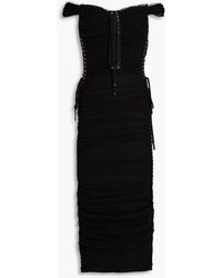 Dolce & Gabbana - Lace-up Ruched Tulle Midi Dress - Lyst