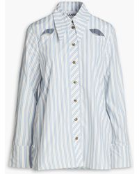 Ganni - Cutout Striped Cotton-poplin Shirt - Lyst
