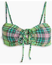 Ganni - Bikini-oberteil aus stretch-seersucker mit schnürung und karomuster - Lyst