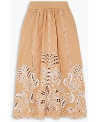 FARM Rio - Richelieu Gathered Broderie Anglaise Linen-blend Midi Skirt - Lyst