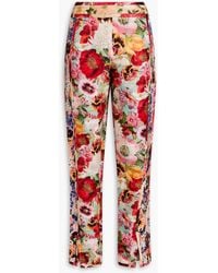 Zimmermann - Hose mit geradem bein aus einer leinen-seidenmischung mit floralem print - Lyst