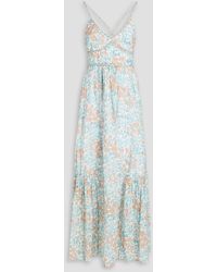Claudie Pierlot - Rolim Lace-up Floral-print Cotton Maxi Dress - Lyst