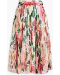 Dolce & Gabbana - Midirock aus seiden-tüll mit floralem print - Lyst