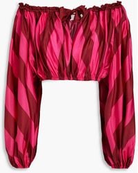 Zimmermann - tiggy Cropped Striped Silk-satin Off-the-shoulder Top - Lyst
