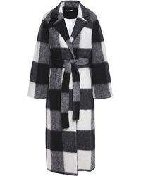 Ganni Mckinney Belted Checked Brushed-felt Coat Black