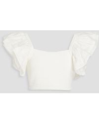 Aje. - Corinne Cropped Ruffled Poplin And Ribbed-knit Top - Lyst