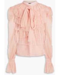 RED Valentino - Pussy-bow Tiered Tulle And Point D'esprit Blouse - Lyst
