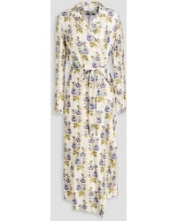 Etro - Ruffled Floral-print Silk-blend Twill Midi Wrap Dress - Lyst