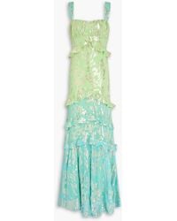 Saloni - Chandra Ruffled Fil Coupé Silk-Blend Maxi Dress - Lyst