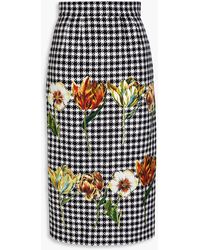 Dolce & Gabbana - Houndstooth Metallic Tweed Midi Pencil Skirt - Lyst