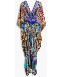 Camilla - Crystal-embellished draped printed silk crepe de chine maxi dress - Lyst