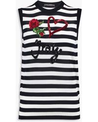 Dolce & Gabbana - Embellished Striped Cashmere And Silk-blend Sweater - Lyst