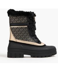 MICHAEL Michael Kors - Ozzie Faux Fur-trimmed Printed Faux Textured-leather Ankle Boots - Lyst