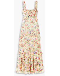 Saloni - Chandra Ruffled Floral-print Plissé Silk-georgette Maxi Dress - Lyst