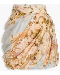 Zimmermann - Draped Floral-print Linen And Silk-blend Gauze Mini Skirt - Lyst