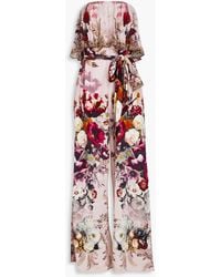 Camilla - Strapless Printed Silk Crepe De Chine Wide-leg Jumpsuit - Lyst