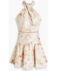ML Monique Lhuillier - Floral-print Metallic Fil Coupé Satin-twill Mini Dress - Lyst