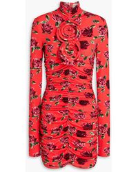 Magda Butrym - Floral-Appliquéd Ruched Printed Jersey Mini Dress - Lyst
