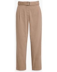 Brunello Cucinelli - Belted Cotton-blend Twill Tapered Pants - Lyst