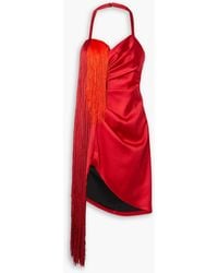 Halpern - Draped Fringed Duchesse-satin Halterneck Mini Dress - Lyst
