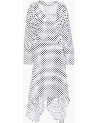 Each x Other Asymmetric Belted Polka-dot Crepe De Chine Dress - White
