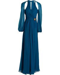 Roberto Cavalli Wrap-effect Cutout Appliquéd Silk-blend Georgette Maxi Dress - Blue