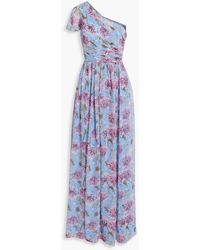 Mikael Aghal - One-shoulder Gathered Floral-print Crepe Gown - Lyst