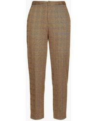 L'Agence Ludivine Cropped Metallic Prince Of Wales Checked Woven Tapered Trousers - Natural