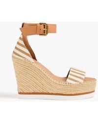 See By Chloé - Glyn Striped Leather And Canvas Espadrille Wedge Sandals - Lyst