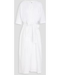 Vince - Belted Linen And Cotton-blend Midi Dress - Lyst