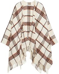 Maje Fringed Checked Brushed-felt Cotton-blend Wrap Cream - Natural