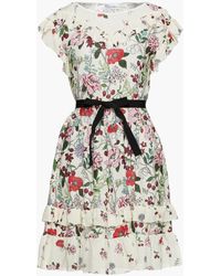 RED Valentino - Ruffled Floral-print Silk Crepe De Chine Dress - Lyst