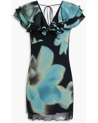 ROTATE BIRGER CHRISTENSEN - Ruffled Printed Chiffon Mini Dress - Lyst
