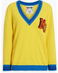 Moschino - Appliquéd Cashmere And Cotton-blend Sweater - Lyst