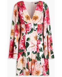 Dolce & Gabbana - Gathered Floral-print Silk Crepe De Chine Mini Dress - Lyst