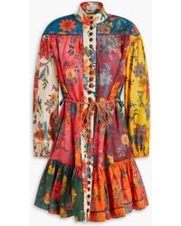 Zimmermann - Belted Floral-print Cotton Mini Dress - Lyst