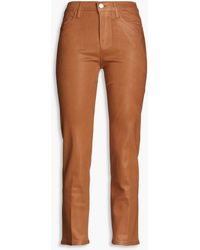 FRAME - Le High Cropped Coated High-rise Straight-leg Jeans - Lyst