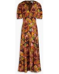 Saloni - Lea Floral-print Silk Midi Dress - Lyst
