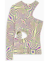 Stella McCartney - One-sleeve Cutout Printed Stretch-jersey Top - Lyst