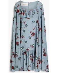 Valentino Garavani - Cape-effect Floral-print Silk Crepe De Chine Dress - Lyst